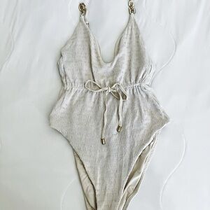 Trina Turk | White Bathing Swimsuit with gold hardware